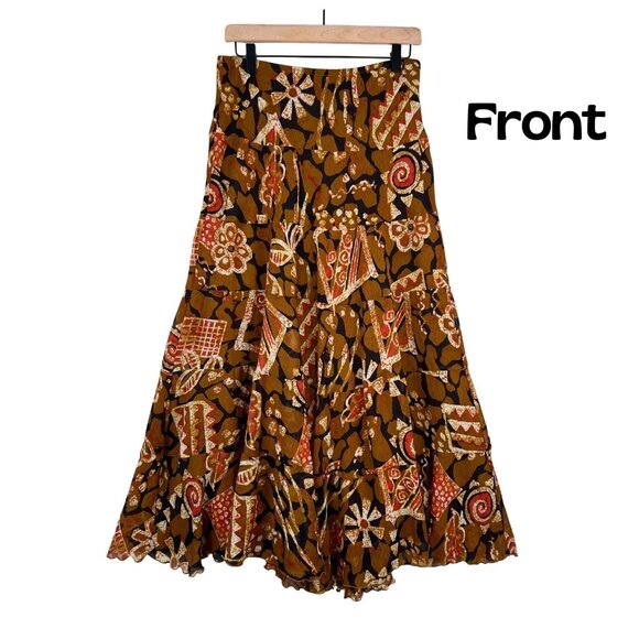 VTG Bohemian Maxi Skirt Women’s 10 Brown Abstract Ethnic Print Festival Hippie - Picture 2 of 9